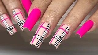 GEL X NAILS | Burberry Nail Design | Tapered Square Nails | Pink Nails