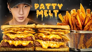 ASMR CHEESEBURGER PATTY MELT & SWEET POTATO FRIES MUKBANG | COOKING & EATING SOUNDS | Zach Choi ASMR