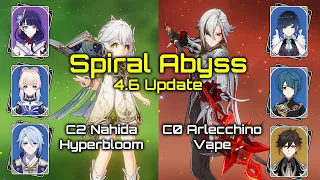 C2 Nahida Hyperbloom & C0 Arlecchino Vaporize | 36* Spiral Abyss 4.6 | Floor 12 | Genshin Impact