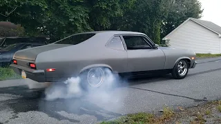 1000hp Nova leaves some rubber💨 #fast #racing #nova #nitrousexpress #burnout #loud #cammed