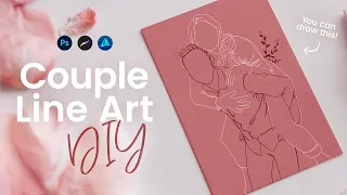 How To Draw A Line Art Couple Picture • Easy Digital  Art Tutorial • Valentine's Day Art