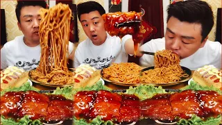 ASMR | Xiaofeng Eating Delicious Mouth Watering Food | Mukbang Noodles,​ Sweet fried meat & Cake #45