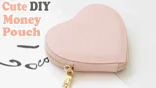 DIY HEART PURSE BAG // PU Lather Zipper Money Pouch & Credit Card Holder No Sew