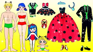 Paper Dolls Dress Up - Ladybug and Cat Noir Family Prom Costumes Handmade #2 - Barbie Story & Crafts