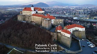 4K Bird's view of the 1000 years old Palanok Castle, in Zakarpattia Oblast, in Ukraine