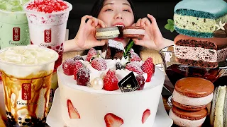 민트초코 쿠키앤크림 아이스크림마카롱 생크림딸기케이크 공차 버블티 먹방:) Ice cream macaron strawberry cake Mukbang