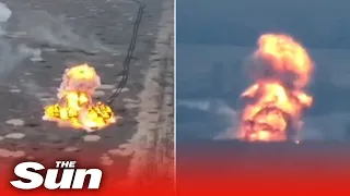 Russian armoured vehicle EXPLODES after being hit by Ukrainian forces in Donetsk