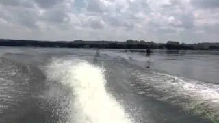 Old guy on wakeboard