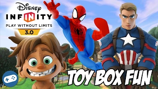Spot Spiderman and Captain America Disney Infinity 3.0 Toy Box Fun Gameplay