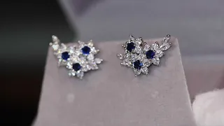 Blue sapphire diamond ear studs, Sapphire blue diamond ear studs, Blue Diamond wedding earrings