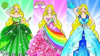 [🐾paper diy🐾] Green, Pink and Blue Rapunzel Princess Elemental Dress | Rapunzel Compilation 놀이 종이