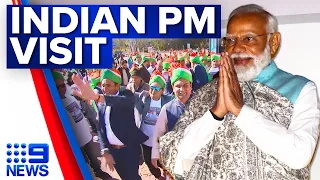 Crowds gather as Indian Prime Minister Narendra Modi arrives in Sydney | 9 News Australia