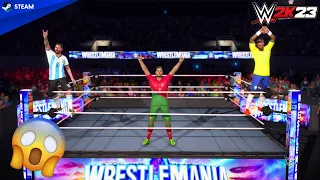 WWE 2K23 - Messi, Ronaldo & Neymar vs. Haaland, Mbappe & Zlatan | WWE WrestleMania