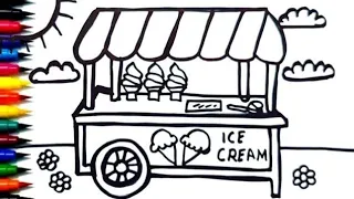 Ice cream Cart Drawing, painting and coloring for kids & toddlers | Drawing colouring #art #drawing