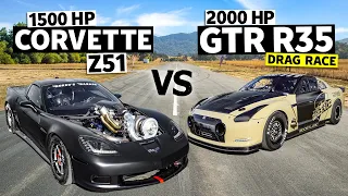 3,500hp Drag Race… R35 GT-R vs. C6 Corvette, 7 Second Showdown! // THIS vs THAT