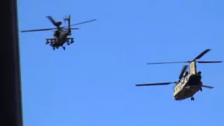 RAF Chinook and Apache flight over Tower Bridge London