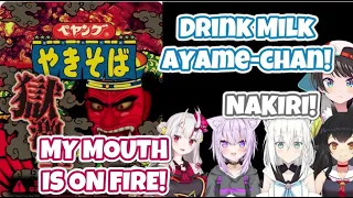 Ayame tries the super spicy noodles