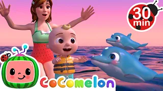 JJ Surfs with Blue Dolphins | Play Outside at the Beach | CoComelon Nursery Rhymes & Kids Songs