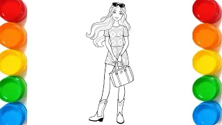 Coloring Drawings Disney’s  Barbie Fashionistas with Sparkly Dress|Barbie Coloring Pages For Kids