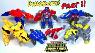 Transformers Rescue Bots Dinobots Part 1! Optimus Prime and Bumblebee Dinosaur Toys!