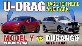 U-DRAG RACE: Dodge Durango Hellcat vs. Tesla Model Y Performance | Quarter Mile, Handling & More!