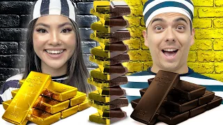 GOLD VS CHOCOLATE FOOD CHALLENGE IN JAIL FOR 24 HOURS | CRAZY & FUNNY FOOD SITUATIONS BY SWEEDEE