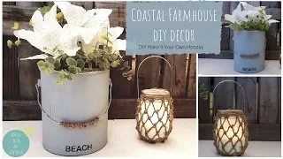 COASTAL NAUTICAL FARMHOUSE DOLLAR TREE DIY | FISHNET MASON JAR | BEACH | HOME DECOR | CRAFTS