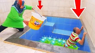 İn The Pool Mixed SLİME, And Giant Fanta  PRANK! KOCAMAN Kova Dolusu SLİME'I Havuzun İçinde Kerem Ka