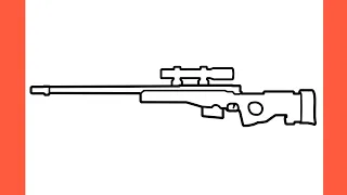 How to draw AWM from PUBG easy / drawing awp sniper rifle cs go gun step by step