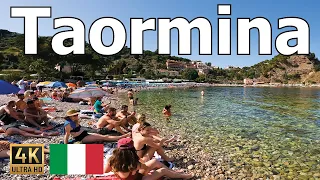 Taormina, Sicily - Walking Tour in 4K - Beach, Pedestrian Street, Architecture, and Atmosphere