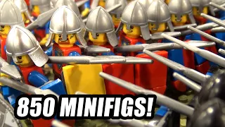 Huge LEGO Castle Battle with 650 Minifigs! Lion Knights vs. Black Falcons