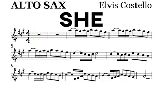 SHE by Elvis Costello Alto Sax Sheet Music Backing Track Play Along Partitura