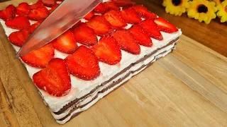 Strawberry cake recipe. Dessert without baking.