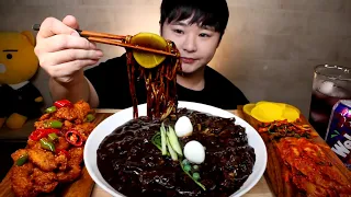 SUB)고기듬뿍 유니짜장면 먹방! 청양깐풍기와 파김치 배추김치 리얼사운드 먹방 jajangmyeon MUKBANG ASMR Real sound eating show