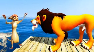 Simba,Mufasa,Pumbaa,Scar,Kiara,Rafiki,Timon Jumping into the water through the pipe GTA 5  LION KING