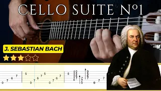 CELLO SUITE Nº1 🎸 (Prelude - J.S.Bach) CLASSIC GUITAR | Tutorial + TABS |