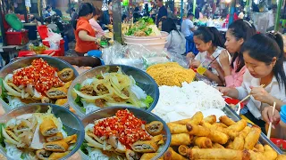 Best Spring Rolls, Noodles, Rice Vermicelli Noodles, Meat Skewers - Popular Street Food Cambodia