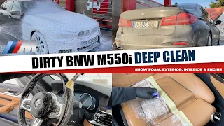 Dirty BMW M550i - Car Detailing Snow Foam Wash, Interior, Exterior & Engine! Great V8 Soundcheck!