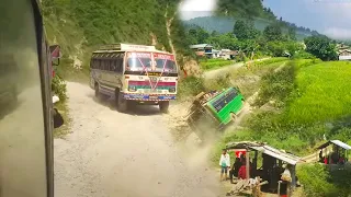 Bus Off Road Travel in Rural Nepal ll Countryside Mountain Road Trip in Nepal