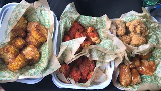 1ST TIME TRYING WINGSTOP!!!  Hot Lemon, Lemon Garlic, Cajun, Hawaiian,Cajun Corn $15.99 SPECIAL! 😱