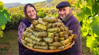 Famous Azerbaijani Dish! Cooking Lots of Stuffed Grape Leaves in the Village!