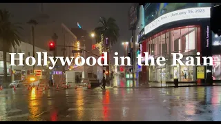 Walking around at 2am. Hollywood in the Rain! Walk around Hollywood Blvd & Walk of Fame /Ambience