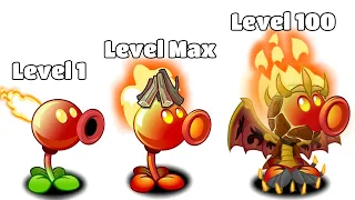 PvZ 2 All Plants Level 1 Vs Level Max Vs Level 100 Vs Cart Head Zombie