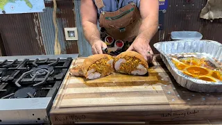 Deboned chicken stuffed with crawfish boudin!!