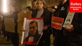 Protesters Demonstrate Over Death Of Alexei Navalny At Russian Embassy In Krakow, Poland