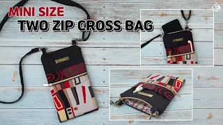 DIY SMARTPHONE CROSS BAG/ Mini cross bag/ 2 zipper pouch bag/ sewing tutorial/ Free pattern