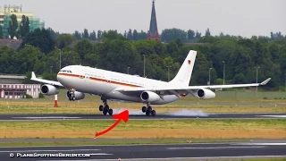 A340 MISSING MIDDLE GEAR! German Air Force A340-300 [16+02] Landing at Berlin TXL [Full HD]