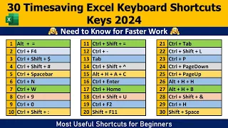 30 Timesaving Excel Keyboard Shortcuts Keys । Learn These Keyboard Shortcuts for Faster Work 2024