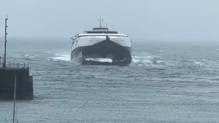Manannan Fastcraft ferry rocking and rolling, Douglas Isle of Man.