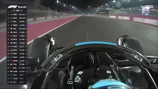 George Russell casually letting go of the steering wheel when going 300 km/h